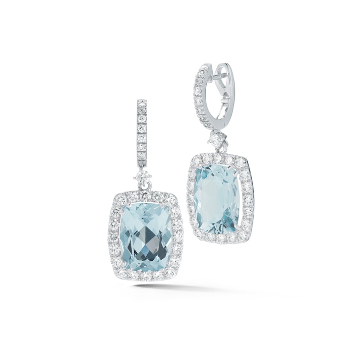 Betteridge 18k White Gold 10.92cttw Aquamarine and 2.08cttw Diamond Halo Drop Earrings