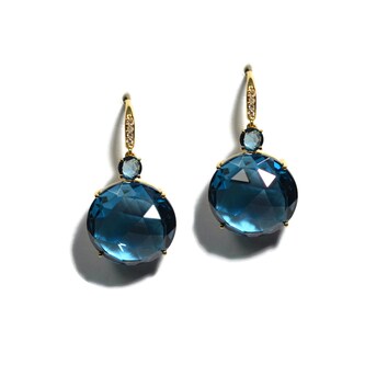 Betteridge 18k Yellow Gold 24cttw Blue Topaz and 0.09cttw Diamond Double Drop Earrings
