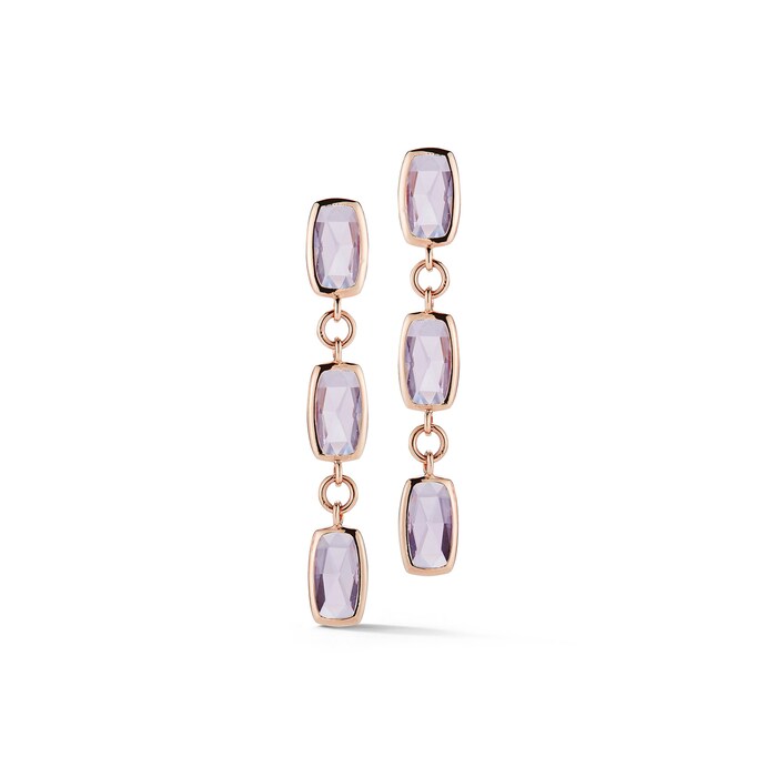 Betteridge 18k Rose Gold Gaia Cushion Cut Bezel Set Amethyst Drop Earrings