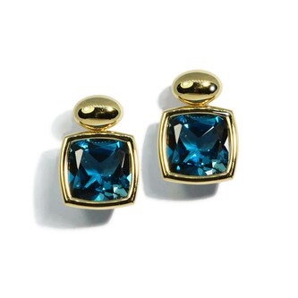 Betteridge 18k Yellow Gold Cushion Cut Bezel Set London Blue Topaz Drop Earrings Betteridge 18k Yellow Gold Cushion Cut Bezel Set London Blue Topaz Drop Earrings