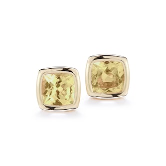 Betteridge 18k Yellow Gold Gaia 9mm Cushion Cut Bezel Set Citrine Stud Earrings