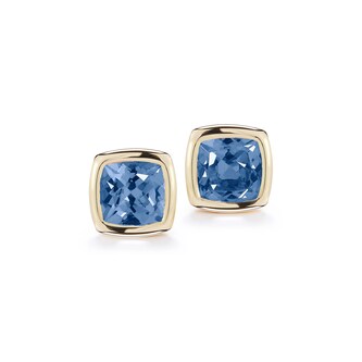 Betteridge 18k Yellow Gold Gaia 9mm Cushion Cut Bezel Set Blue Topaz Stud Earrings