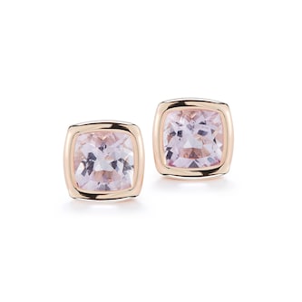 Betteridge 18k Rose Gold Gaia 9mm Cushion Cut Bezel Set Amethyst Stud Earrings