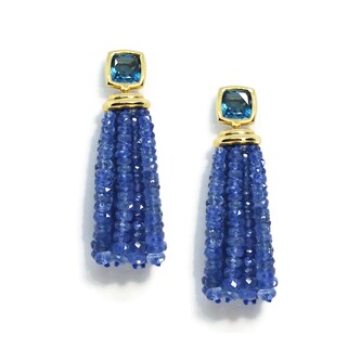 Betteridge 18k Yellow Gold Gaia Blue Topaz and Sapphire Drop Tassel Earrings