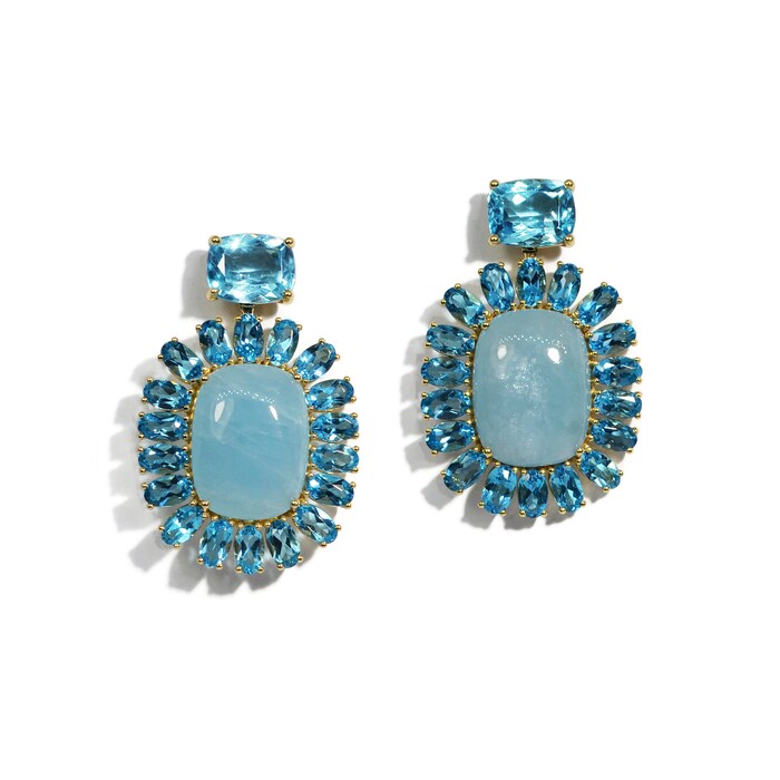 Betteridge 18k Yellow Gold Sole Aquamarine and Blue Topaz Drop Earrings