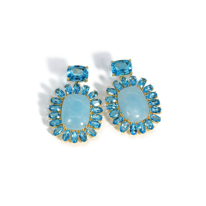 Betteridge 18k Yellow Gold Sole Aquamarine and Blue Topaz Drop Earrings
