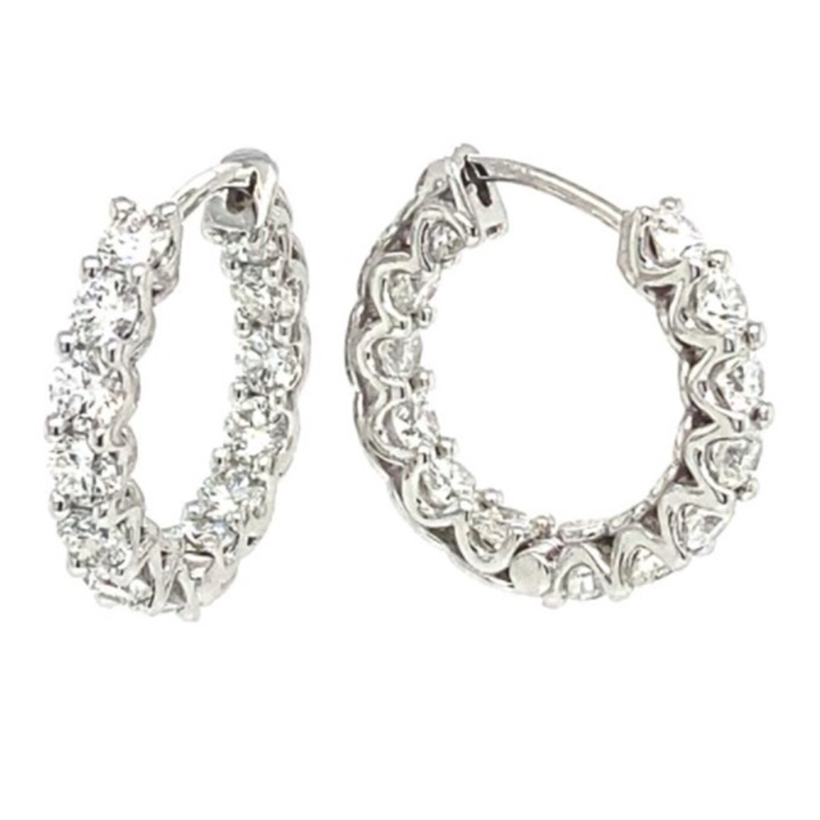 Betteridge 18k White Gold In and Out 1.65cttw Diamond Hoop Earrings