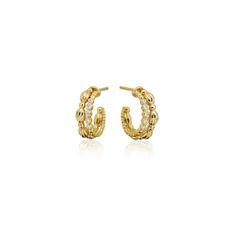 Betteridge 18k Yellow Gold 0.24cttw Diamond 2 Row Nutmeg Hoop Earrings