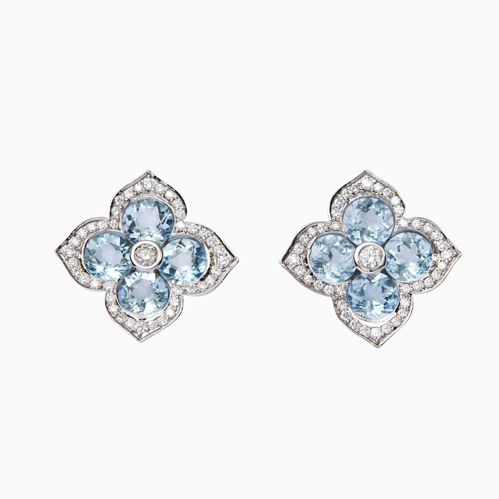 Betteridge 18k White Gold 3.70cttw Aquamarine and 0.49cttw Diamond Lotus Earrings