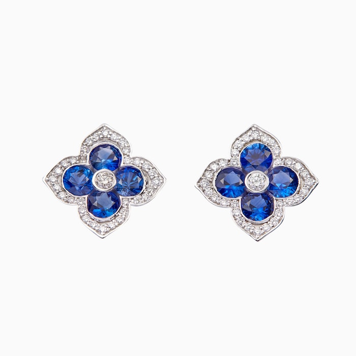 Betteridge 18k White Gold 2.28cttw Sapphire and 0.42cttw Diamond Lotus Earrings