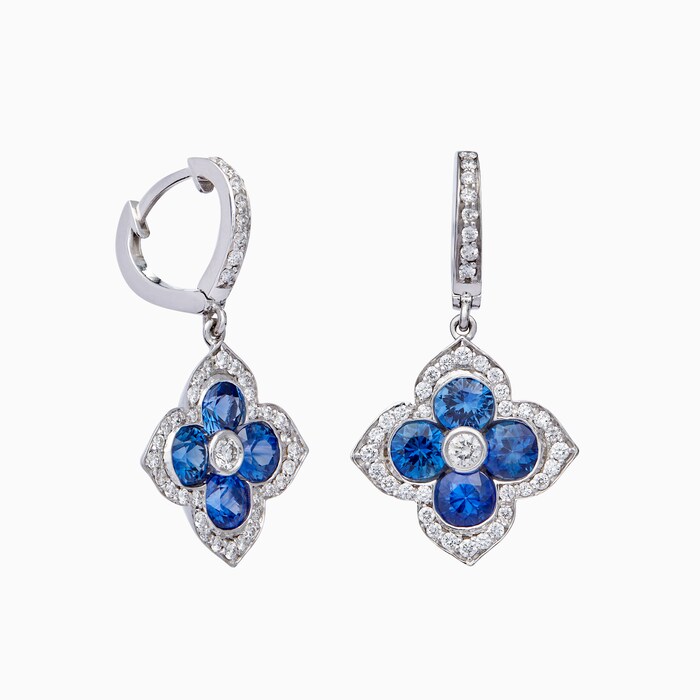 Betteridge 18k White Gold 2.42cttw Sapphire and 0.50cttw Diamond Lotus Drop Earrings