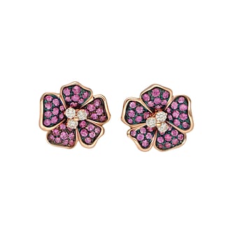 Leo Pizzo 18k Rose Gold 0.44cttw Diamond and 3.40cttw Pink Sapphire Ombre Flower Earrings