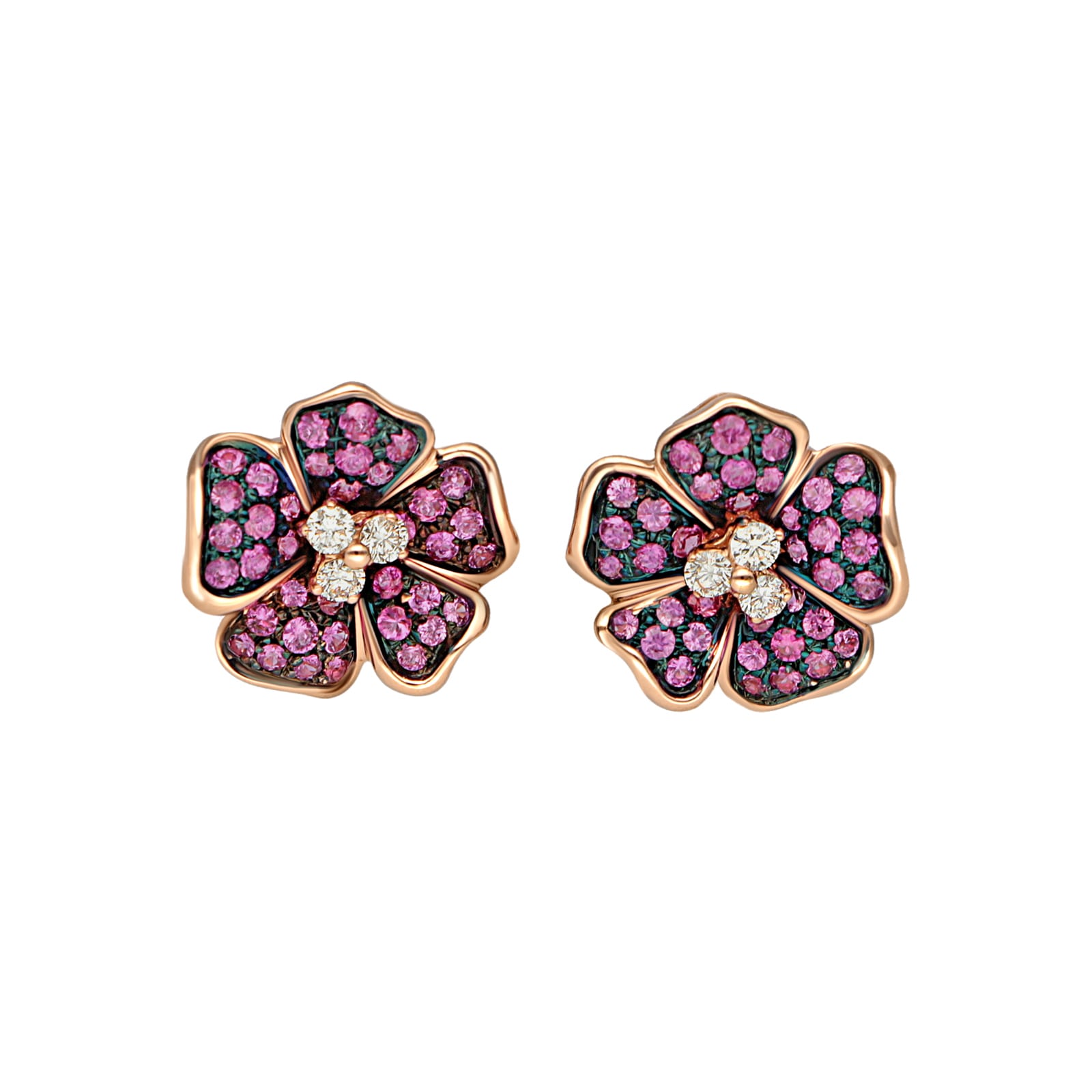 Leo Pizzo 18k Rose Gold 0.44cttw Diamond and 3.40cttw Pink Sapphire Ombre Flower Earrings
