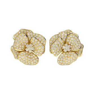 Betteridge 18k Yellow Gold 16.23cttw Pave Diamond Flower Cluster Earrings