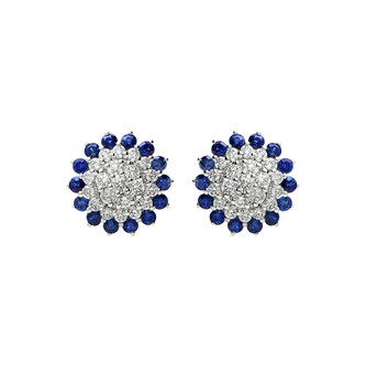 Betteridge 18k White Gold 0.86cttw Diamond and 0.86cttw Sapphire Sunflower Earrings