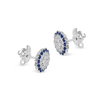 Betteridge 18k White Gold 0.86cttw Diamond and 0.86cttw Sapphire Sunflower Earrings