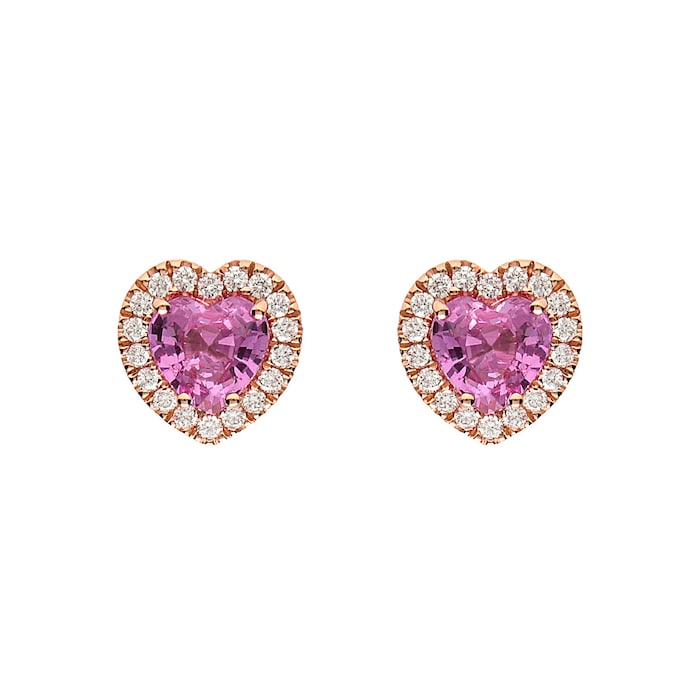 Betteridge 18k Rose Gold 0.32cttw Diamond and 2.00cttw Pink Sapphire Heart Earrings