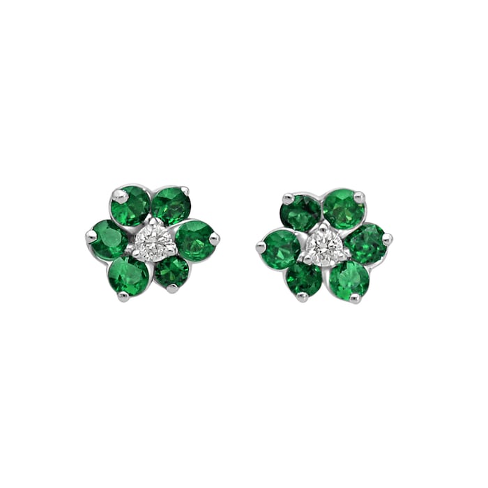 Betteridge 18k White Gold 0.10cttw Diamond and 0.78cttw Emerald Flower Earrings