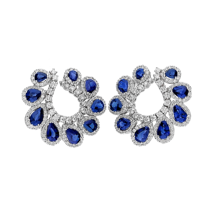 Betteridge 18k White Gold 6.10cttw Sapphire and 2.28cttw Diamond Halo Earrings