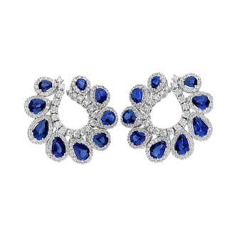 Leo Pizzo 18k White Gold 6.10cttw Sapphire and 2.28cttw Diamond Halo Earrings