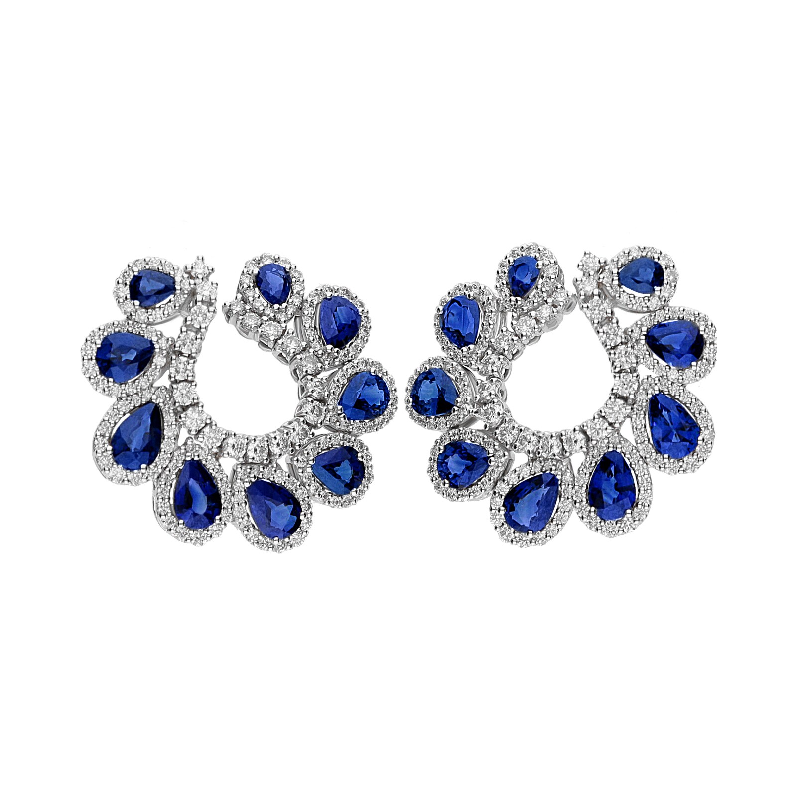 Leo Pizzo 18k White Gold 6.10cttw Sapphire and 2.28cttw Diamond Halo Earrings