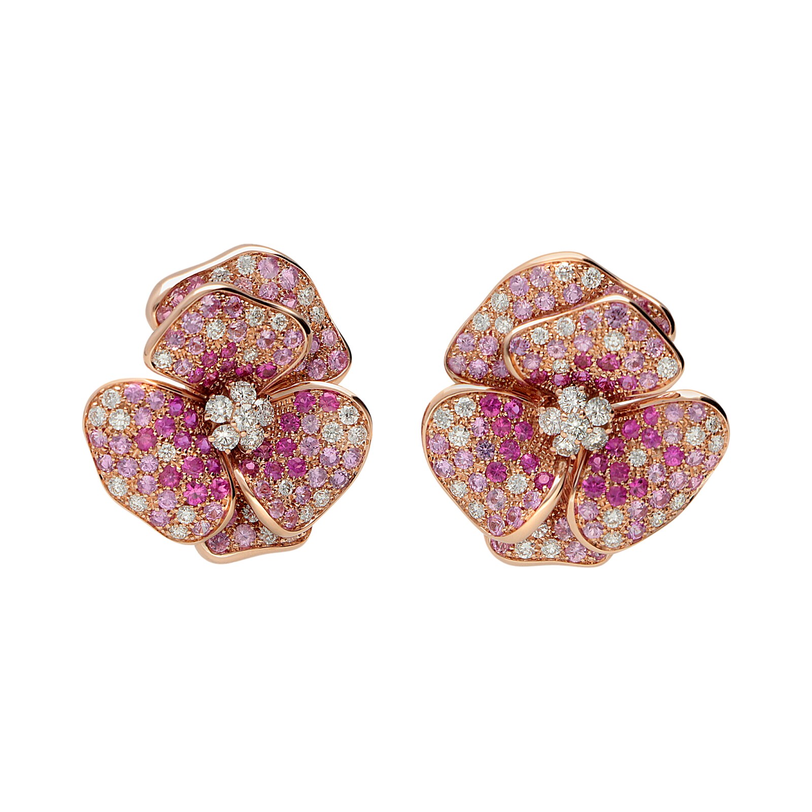 Betteridge 18k Rose Gold 1.30cttw Diamond and 3.40cttw Pink Sapphire Ombre Flower Earrings