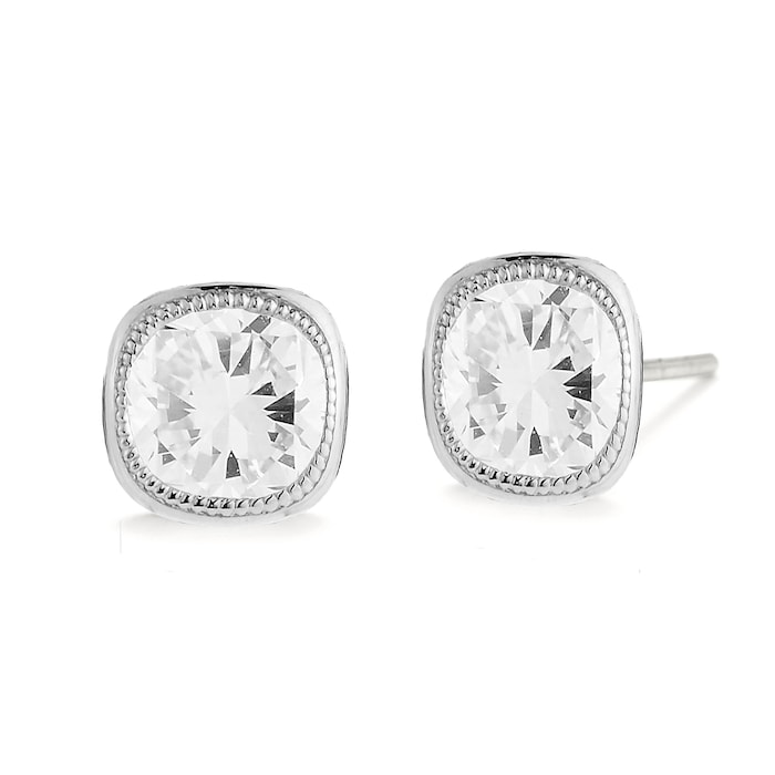 Betteridge 18k White Gold 1.03cttw Cushion Cut Diamond Milgrain Bezel Set Stud Earrings