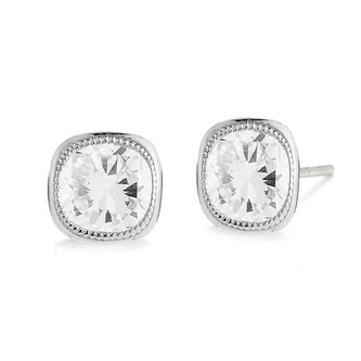 Betteridge 18k White Gold 1.03cttw Cushion Cut Diamond Milgrain Bezel Set Stud Earrings