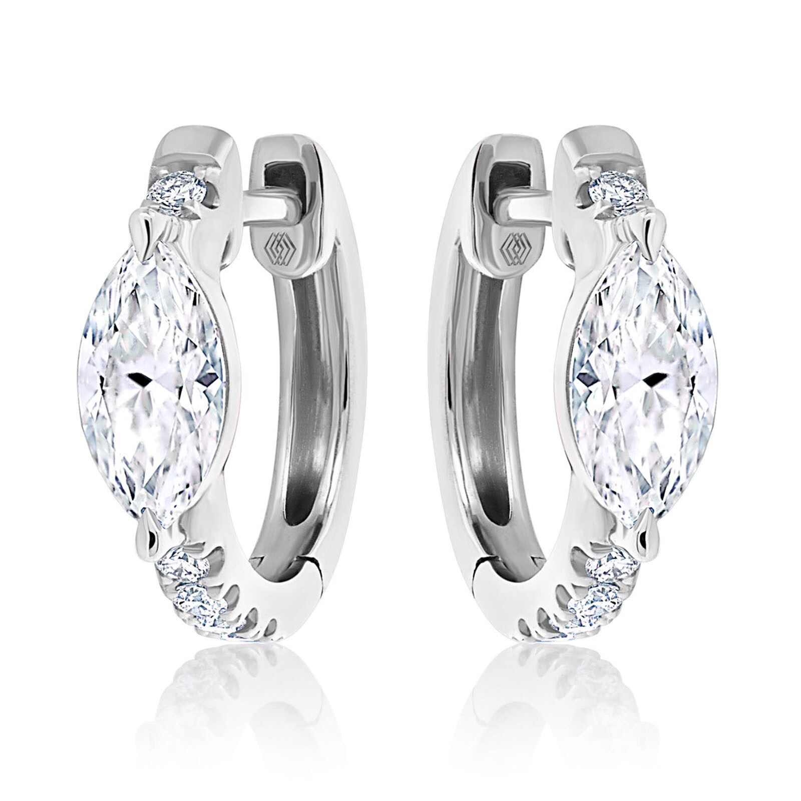 Betteridge 18k White Gold 0.60cttw Marquise and Brilliant Cut Diamond Huggie Earrings