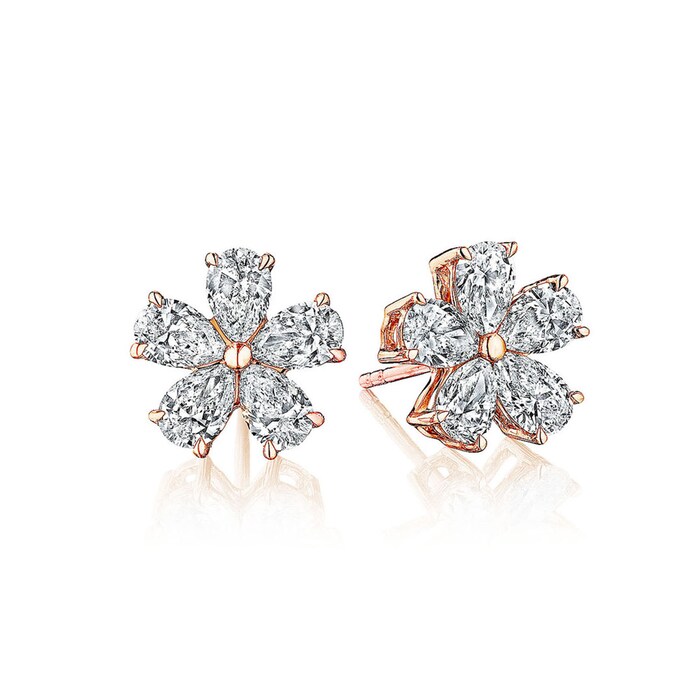 Betteridge 18k Rose Gold 1.86cttw Pear Cut Diamond 5 Petal Flower Stud Earrings