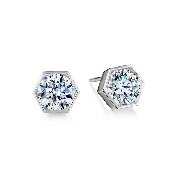 Betteridge 18k White Gold 1.44cttw 6mm Brilliant Cut Diamond Hexagonal Stud Earrings