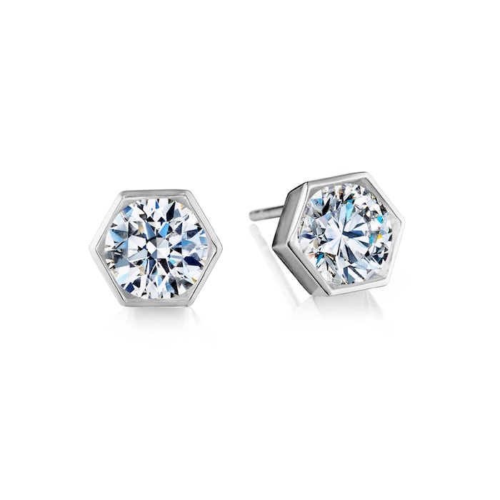 Betteridge 18k White Gold 0.98cttw 6.5mm Brilliant Cut Diamond Hexagonal Stud Earrings