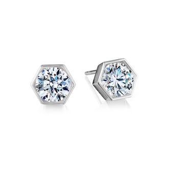 Betteridge 18k White Gold 0.98cttw 6.5mm Brilliant Cut Diamond Hexagonal Stud Earrings Betteridge 18k White Gold 0.98cttw 6.5mm Brilliant Cut Diamond Hexagonal Stud Earrings