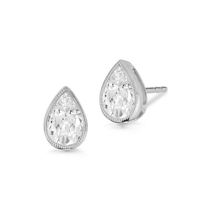 Betteridge 18k White Gold 1.00cttw Pear Cut Diamond Milgrain Bezel Set Stud Earrings