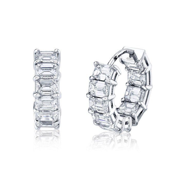 Betteridge 18k White Gold 4.15cttw Emerald Cut Diamond Hoop Earrings