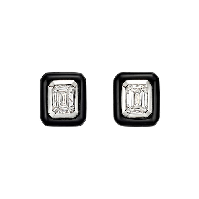 Betteridge 18k White Gold 0.50cttw Emerald Cut Diamond and Black Agate Earrings