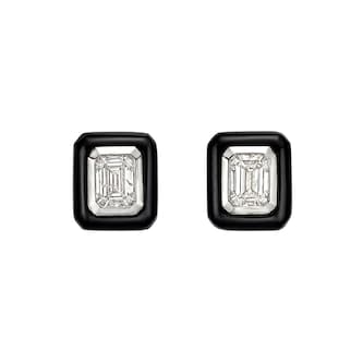 Betteridge 18k White Gold 0.50cttw Emerald Cut Diamond and Black Agate Earrings