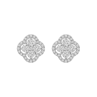 Betteridge 18k White Gold 1.10cttw Diamond Cluster Clover Stud Earrings