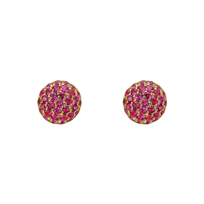 Betteridge 18k Yellow Gold 0.42cttw Pavé Pink Sapphire Domed Stud Earrings
