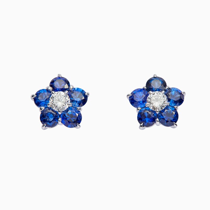 Uneek 18k White Gold 1.30cttw Sapphire and 0.22cttw Diamond Cluster Astra Earrings