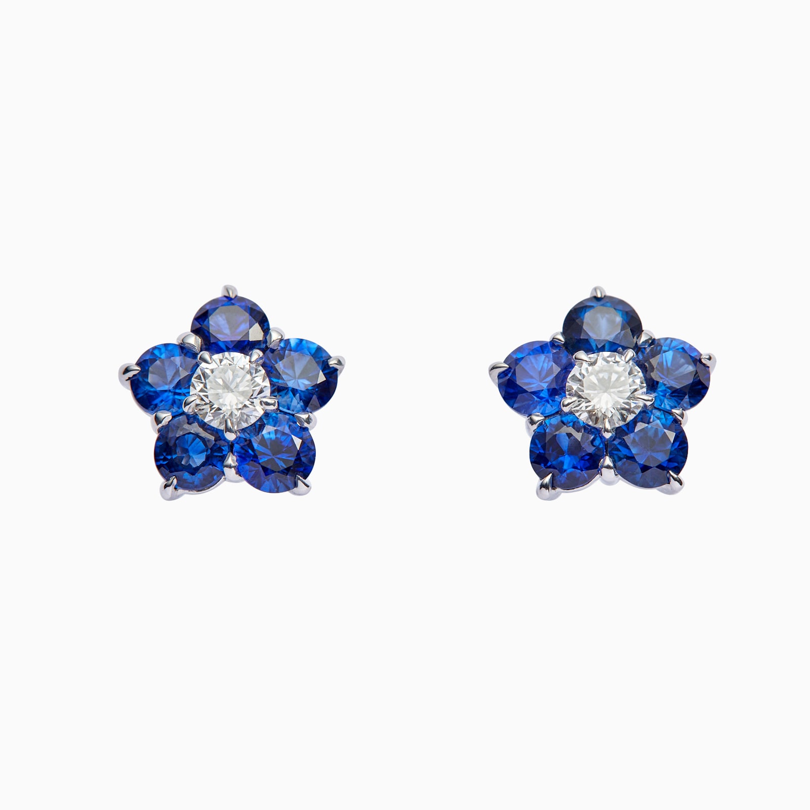 Uneek 18k White Gold 1.30cttw Sapphire and 0.22cttw Diamond Cluster Astra Earrings Uneek 18k White Gold 1.30cttw Sapphire and 0.22cttw Diamond Cluster Astra Earrings