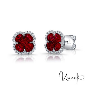 Uneek 18k White Gold Ruby and 0.21cttw Diamond Halo Stud Earrings Uneek 18k White Gold Ruby and 0.21cttw Diamond Halo Stud Earrings