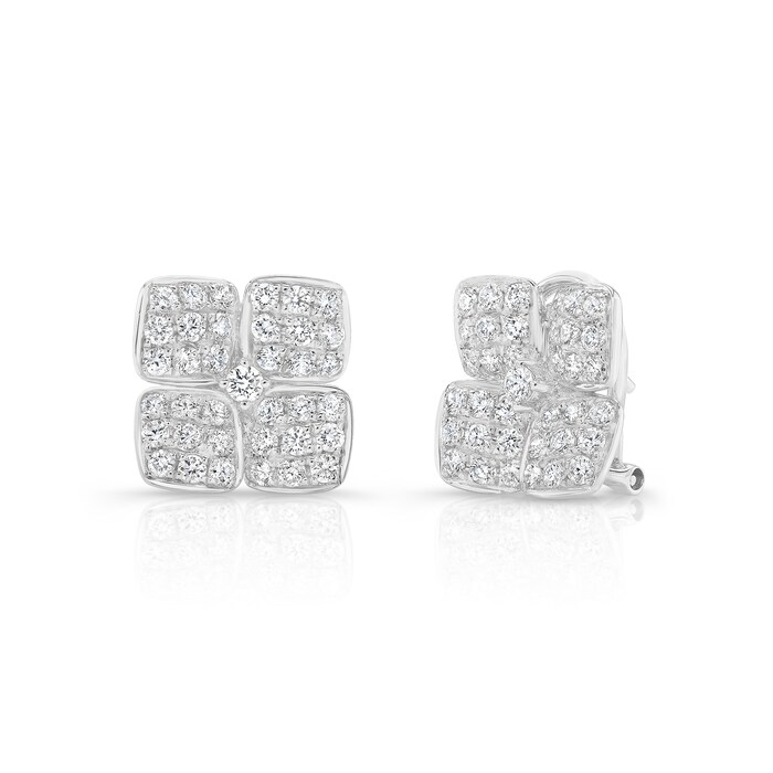 UNEEK 18k White Gold 1.63cttw Diamond Square Flower Stud Earrings
