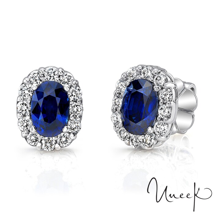 UNEEK 18k White Gold 1.02cttw Sapphire and 0.42cttw Diamond Cluster Earrings