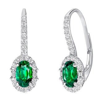 Uneek 18k White Gold 0.82cttw Emerald and 0.35cttw Diamond Halo Earrings