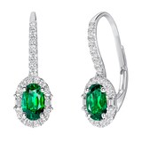 UNEEK 18k White Gold 0.82cttw Emerald and 0.35cttw Diamond Halo Earrings
