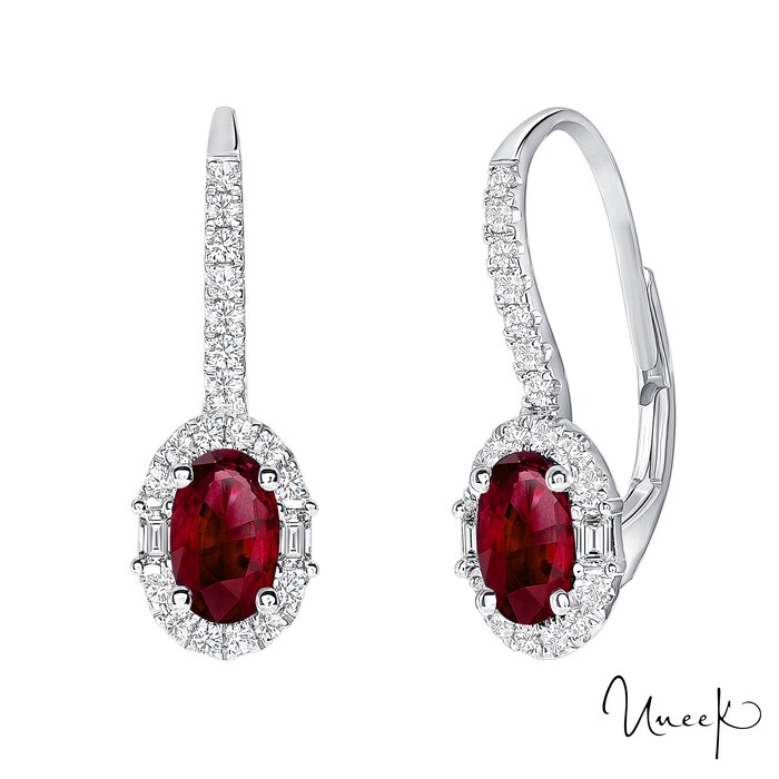 Uneek 18k White Gold 1.14cttw Ruby and 0.34cttw Diamond Halo Earrings