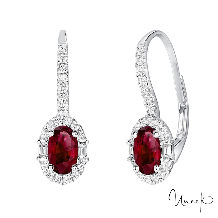 Uneek 18k White Gold 1.14cttw Ruby and 0.34cttw Diamond Halo Earrings