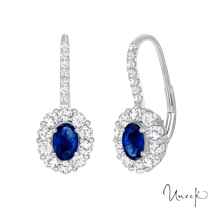 Uneek 18k White Gold 1.20cttw Sapphire and 0.90cttw Diamond Drop Earrings