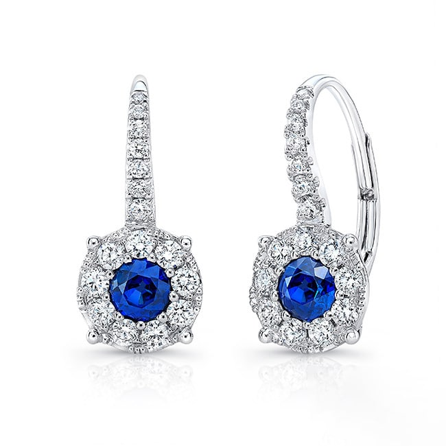 Uneek 18k White Gold 0.83cttw Sapphire and 0.57cttw Diamond Drop Earrings